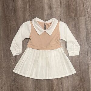SHEIN Elegant White Peplum Dress with Tan Attached Vest and White Collar